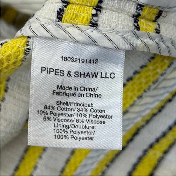 Veronica Beard Talie Tweed Blazer Yellow White Striped Frayed Trim Size 0 - Picture 11 of 12